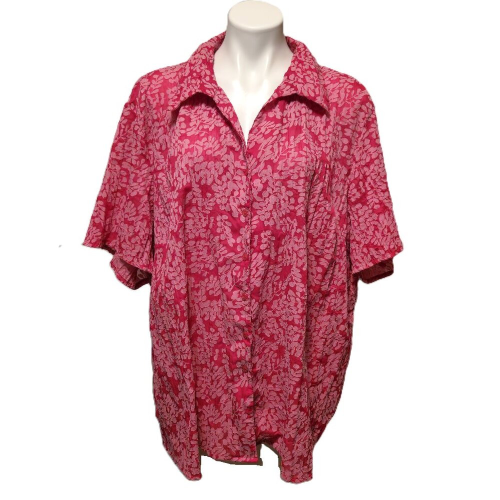 ❤️ 4/$20 Maggie Barnes button-up top Women's 2X blouse Pink floral Short sleeves